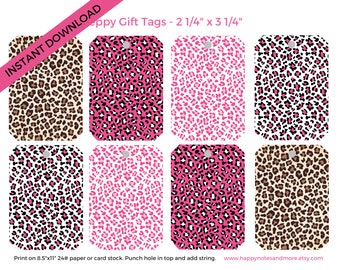 Leopard Print Printable Birthday Gift Tags - INSTANT DOWNLOAD