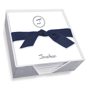 Crest Memo Square in White Linen Holder from EMBOSSED GRAPHICS
