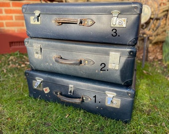 Vintage Navy blue suitcase, ,globe trotter suitcase .wedding cards suitcase,vintage luggage, photobooth prop,old suitcase, storage