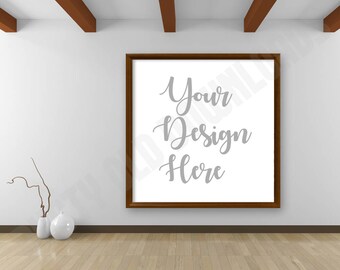 Download Free Square Photo Mockup, Dark Brown Frame, Minimalist, Digital Download PSD Template