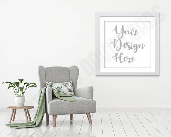 Square Photo Mockup White Frame Sitting Room Wall Art Square Photo Mockup White Frame Sitting Room Wall Art