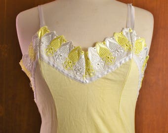 Laila by Altan Tekstil 1990s Womens L Yellow Cotton A-Line Slip Dress