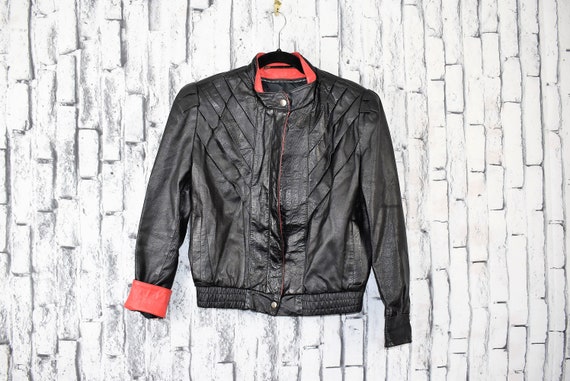 Vintage 1980s Black & Red Slasher 100% Leather Mot
