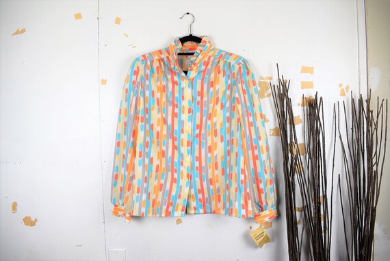 Vintage 1970s Unicorn Striped Ruffle Collar Shirt