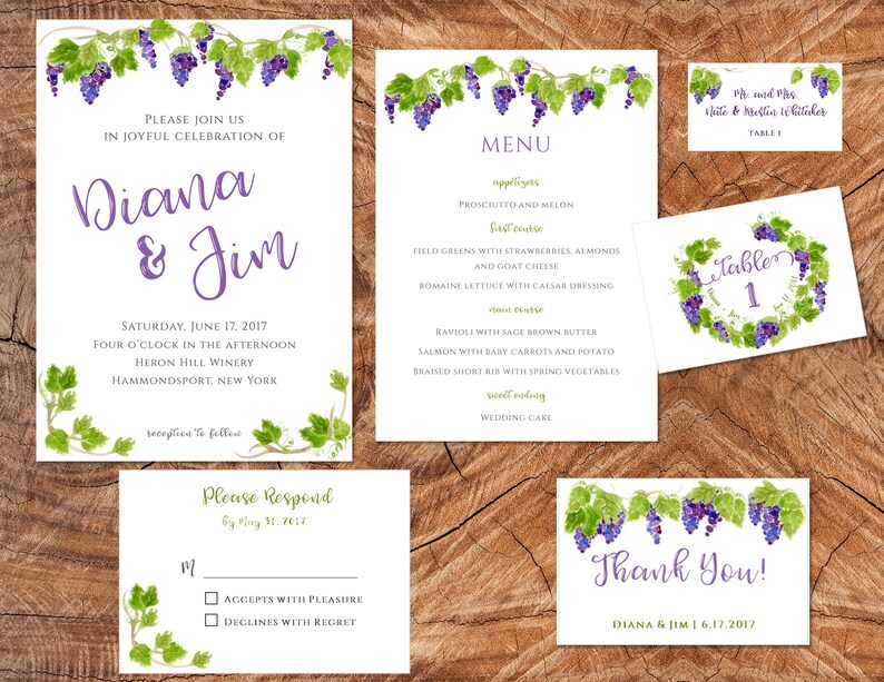 Vineyard / Winery / Grape Menus PRINTABLE Etsy