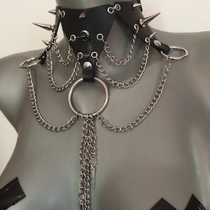 Leather Gothic Chain Choker / Punk Rock Neck Piece Outfit