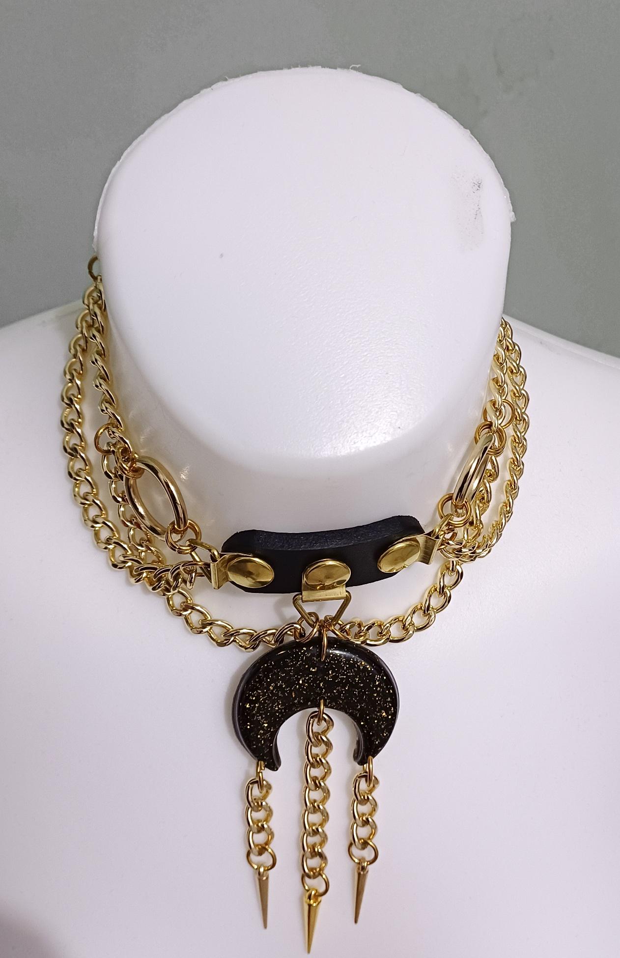 Collana Gotica Boho Con Luna Crescente Nera – Girocollo A Strati, Zinco, Regalo Originale Per Donne - 3