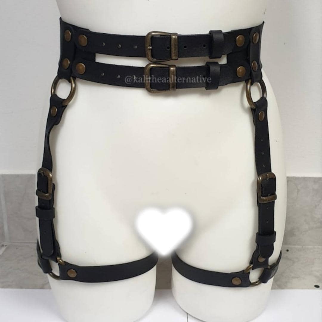 Men's Adjustable Leather Thigh Harness Belt - Black, Hand Wash Only