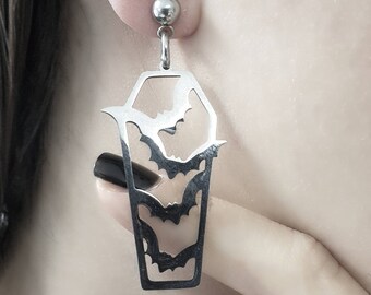 Coffin and Bats Stainless Steel Earrings