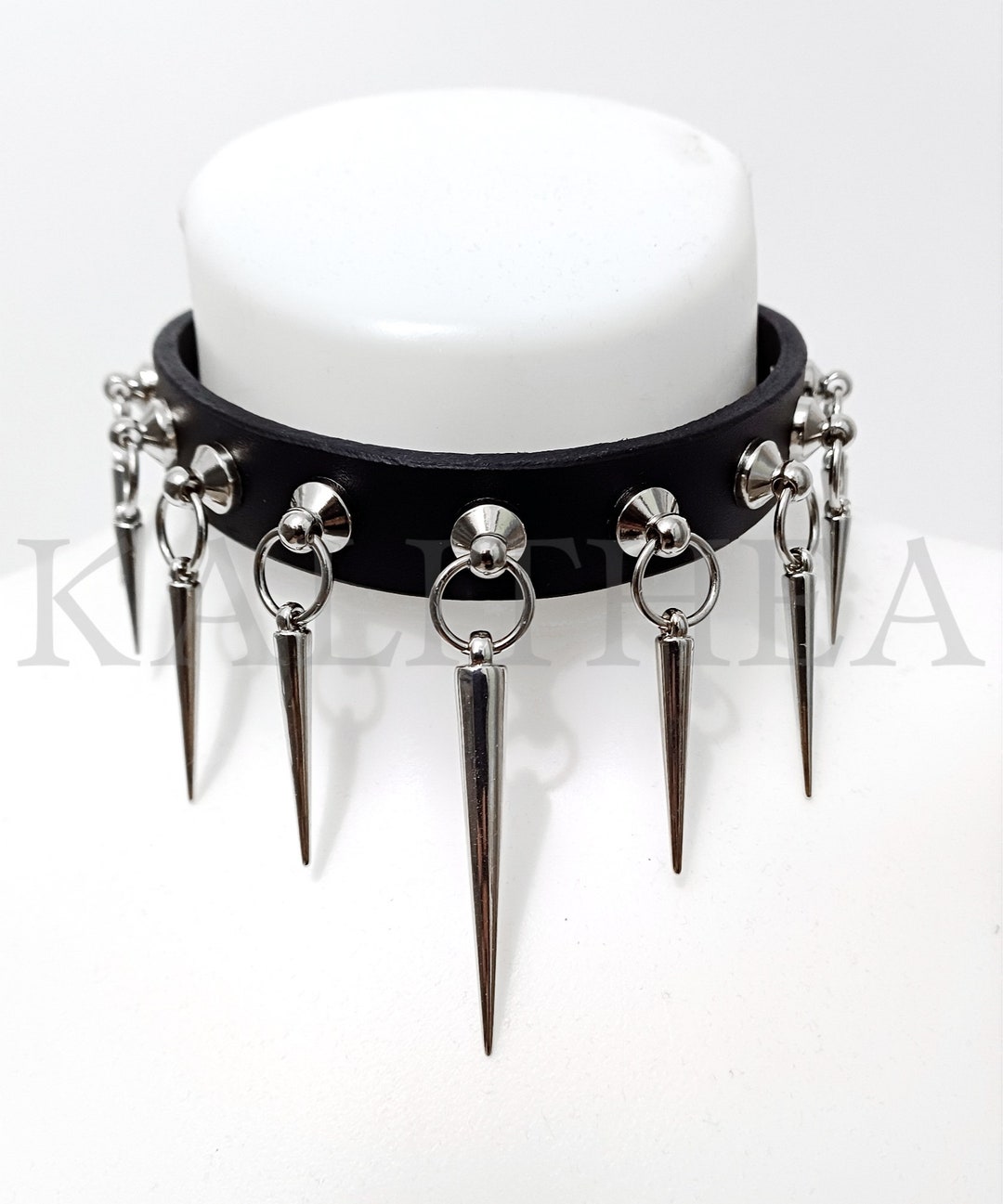 【EVERYBIRTHDAY】Stone Black Leather Choker leather chockers gray and black new 15” | eBay