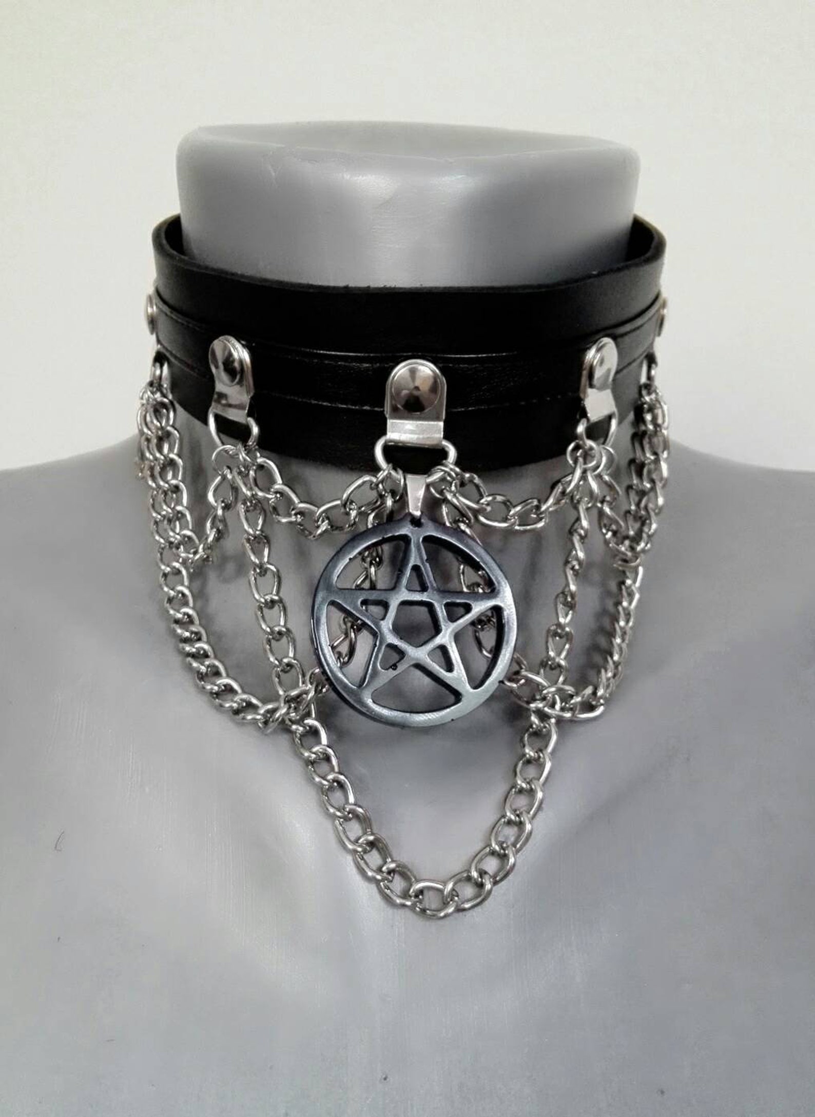 Gothic Leather Choker With a Custom Resin Pentagram Charm | Etsy