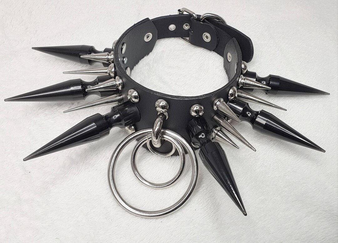 Large Black Spiked Gothic Choker - Purple Spikes Collar - Royal Blue ...