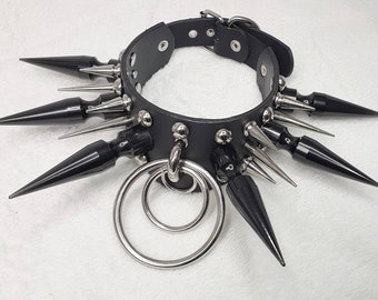 Leather "Hysteria" Large Spikes Gothic Choker