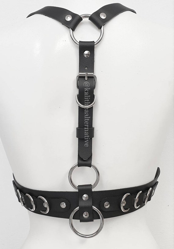 Grunge Goth Statement Harness With Silver Color Hardware  display picture 3