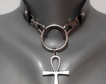 Ankh Pendant Gothic Leather Choker- Edgy Egyptian Symbol Necklace
