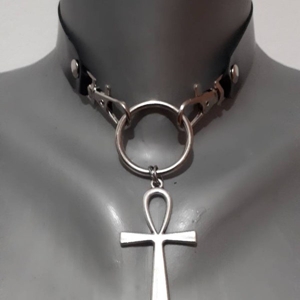 Ankh Pendant Gothic Leather Choker- Edgy Egyptian Symbol Necklace