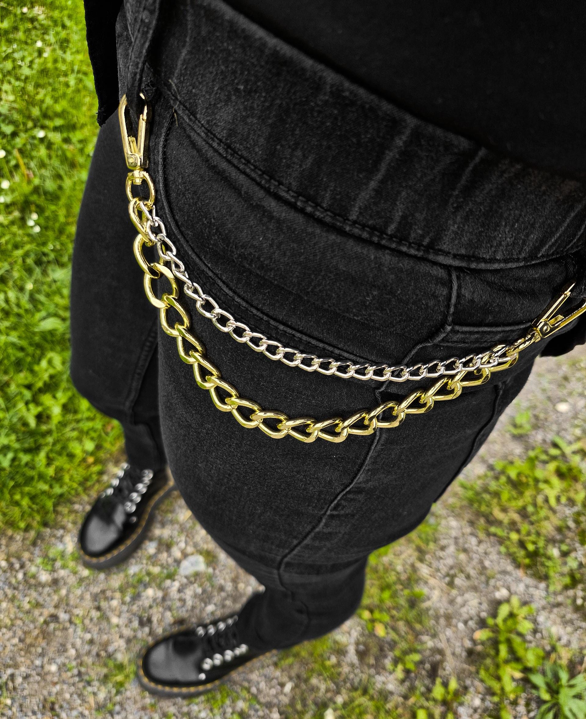 2-Way Gold & Clear Chain Statement Belt Bag Gold Chain-Link embellished Belt Bag – Papa Don main image 3