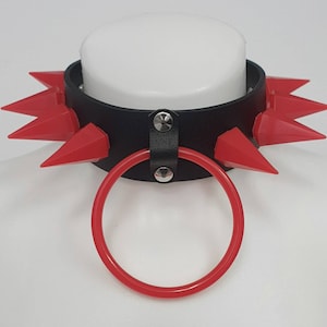 Black Leather Choker With Red Spikes - Rave Fashion Jewelry