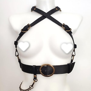 Grunge Goth Statement Harness - Brass Hardware Leather