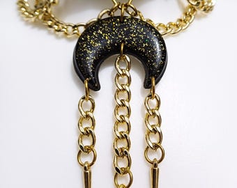 Collana Gotica a Doppia Catena con Luna Nera per Donna