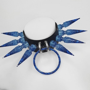 Large spikes &quot; Deviant blue&quot; leather choker