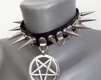 Black Leather Choker With Large Pentagram Pendant