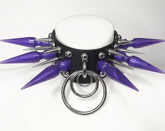 Leather "Hysteria Purple" Choker with Large Spikes