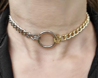 Tweekleurige gouden en zilveren ketting choker - gemengde kleuren minimalistische statement gothic-sieraden