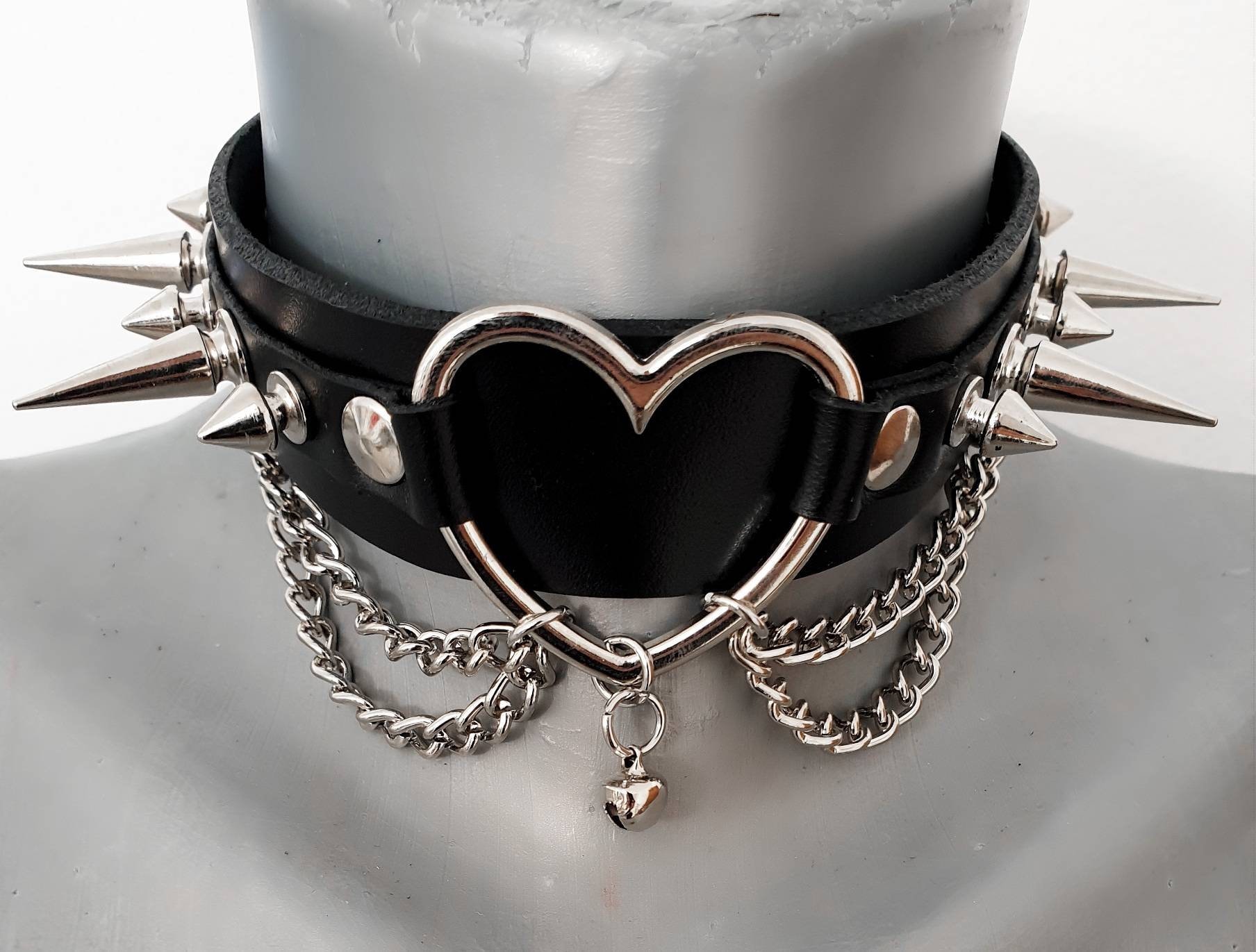 Heart Choker With Spikes Vintage Punk Goth Studded Collar Choker