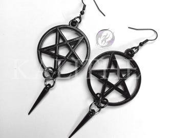 Pentagram Earrings - Gothic Black Earrings With Spikes