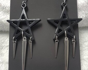 Black Pentagram Earrings - Witchy Spiked Gothic Earrings