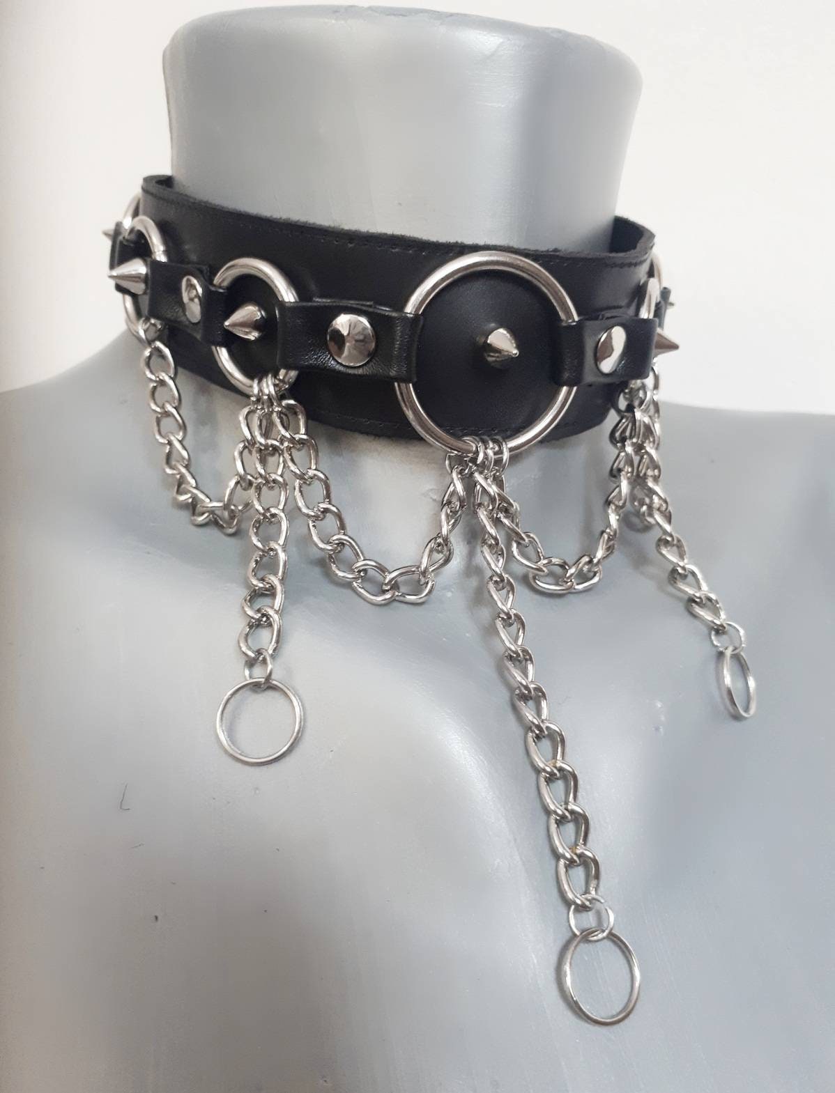 Gothic punk rock choker with rings | Etsy