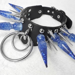 Leather "Hysteria Blue" Large Spikes Choker