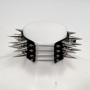 Statement Black Leather Choker With Spikes - Black Metal Spiked Choker