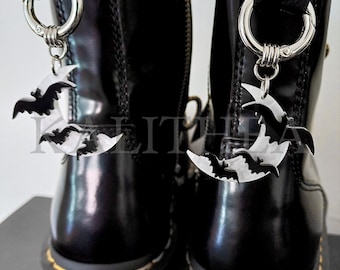 Gothic Shoe Charms - Crescent Moon and Bats Boot Clips