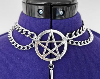 Gargantilha com Corrente Pentagrama - Colar Gótico de Duas Camadas