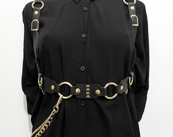 Grunge Goth Statement Harness - Black Leather Women's Harness