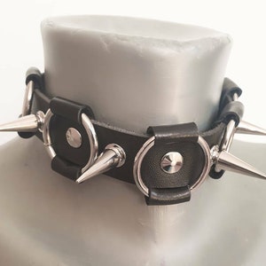 Gothic Leather Choker with Spikes - Black Metal Punk Rock Choker