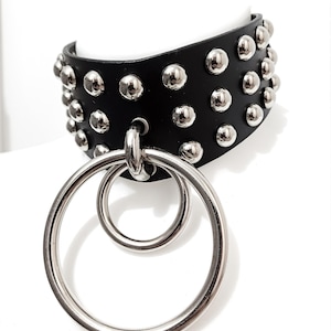 Leather Choker With Dome Studs - Black Gothic Collar With Rings
