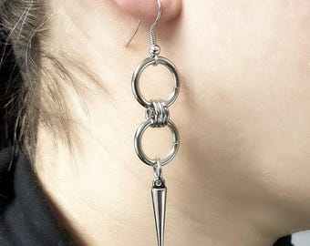 Minimalist Chainmail Punk Rock Earrings - Goth Dangle Jewelry
