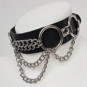 Evil Eye Gothic Leather and Chains Choker - Black Metal Choker