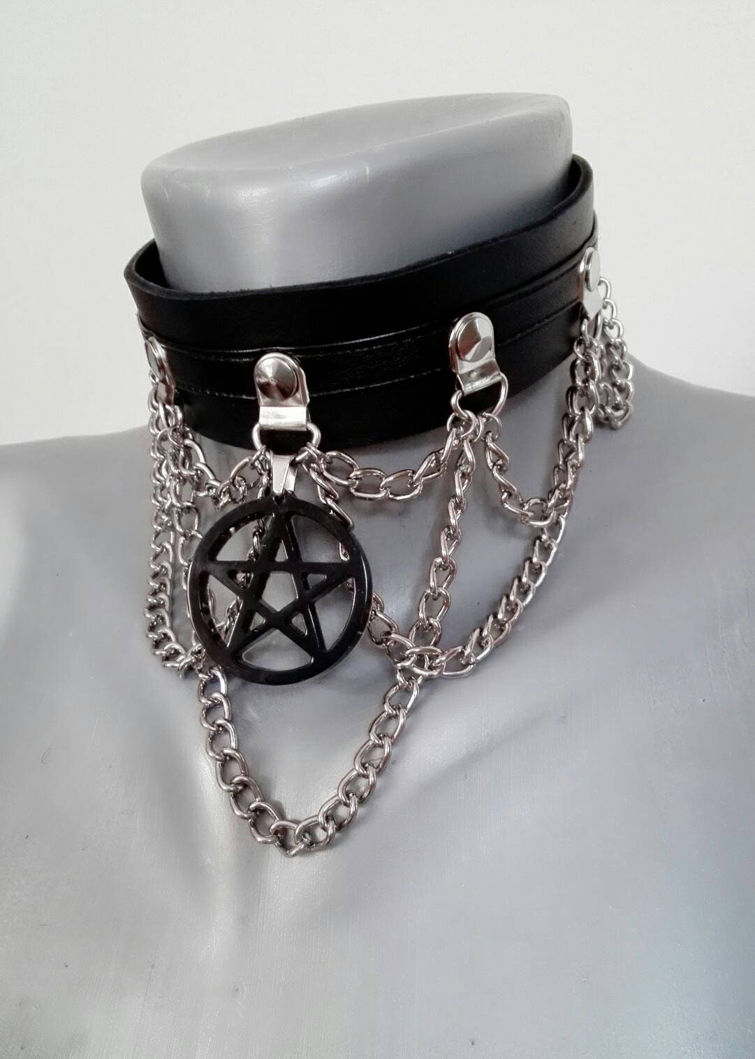 Gothic Leather Choker with Resin Pentagram Charm