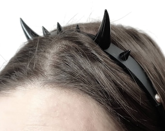 Devil Horns Black Metal Headband - Gothic Spiked Headpiece