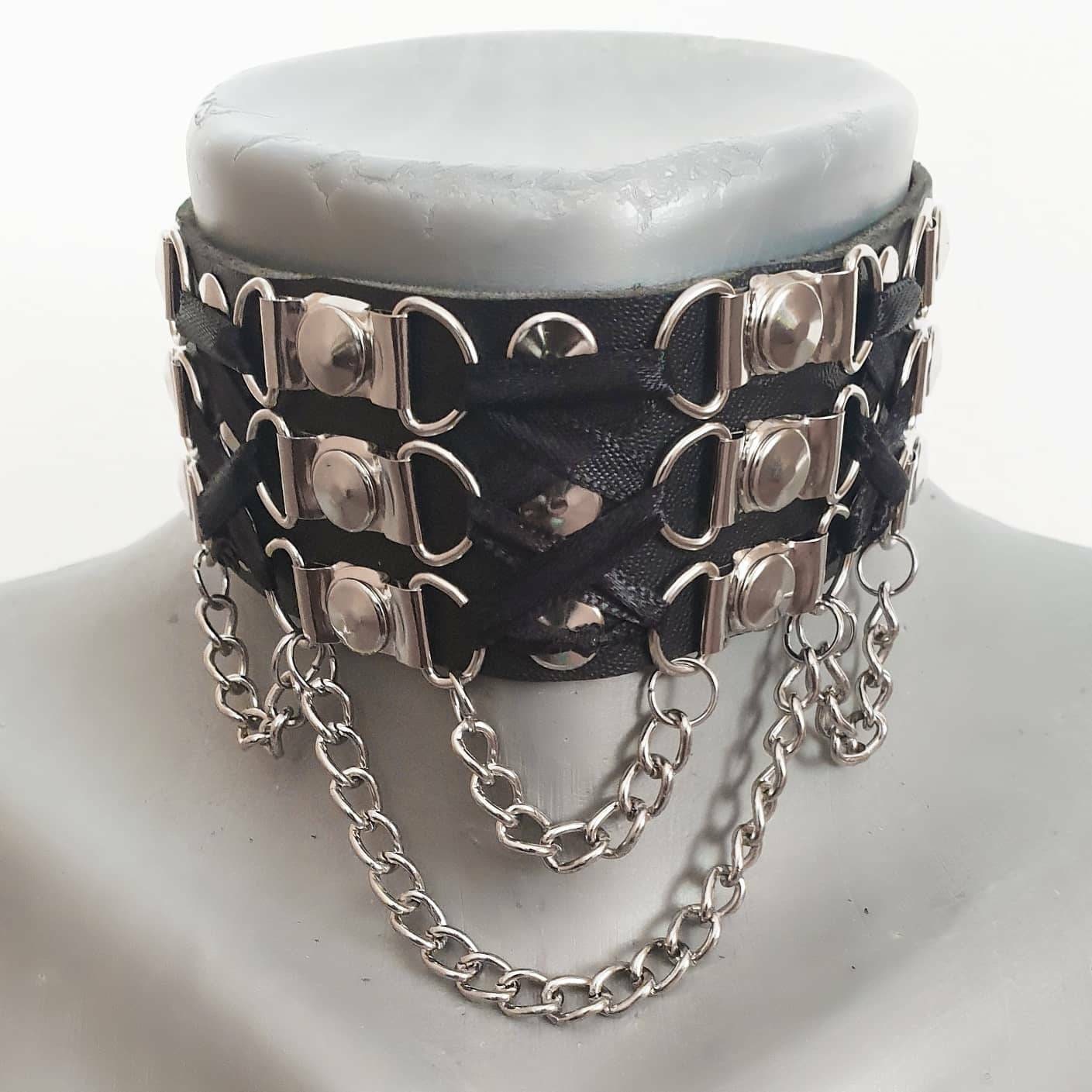 Leather Gothic Industrial Chain Choker - Etsy