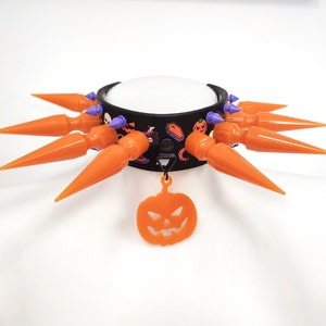 Halloween Läder Choker: Orange Spikar, Pumpa Berlock