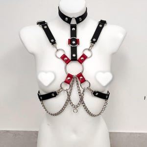Black and Red Industrial Harness - Grunge Goth Leather Harness