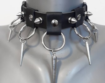 Gothic Black Leather Choker "Vicious" - Spiked, Punk Rock Leather Choker