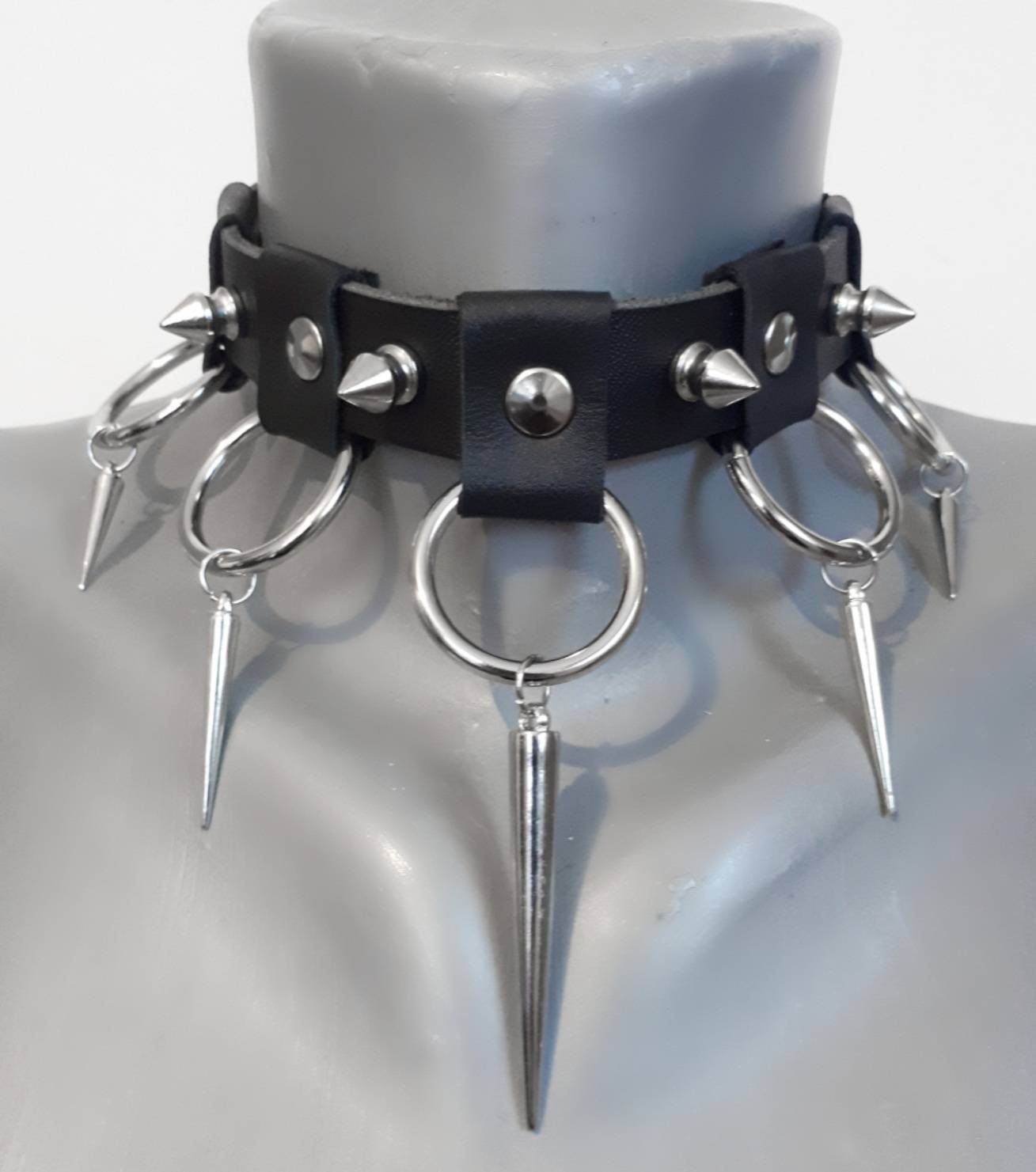 Gothic Black Leather Choker vicious Spiked, Punk Rock Leather