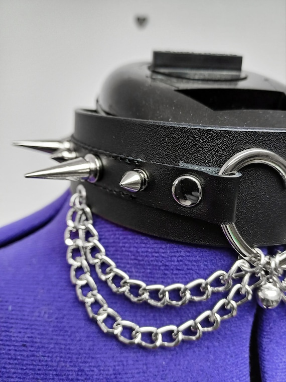 Punk PU Collana in pelle nera Choker Collar Ladies Spike Studded