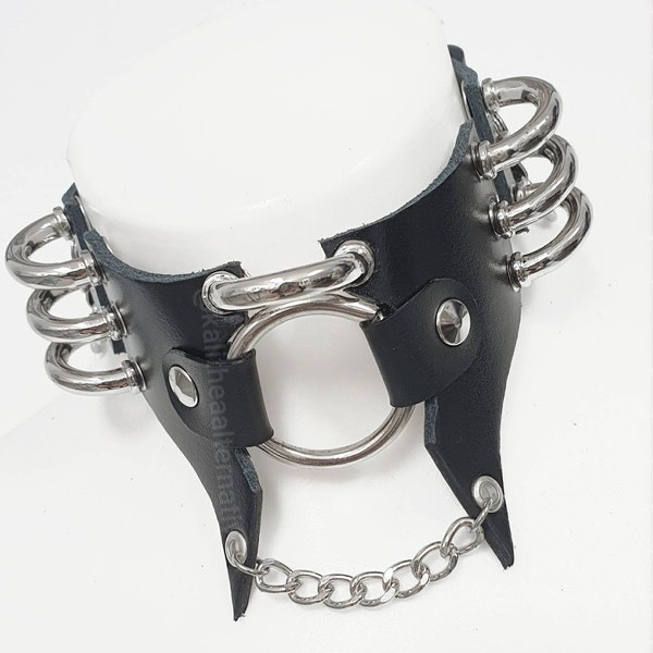 Industrial Goth Black Leather Choker with Bridge Buckles
